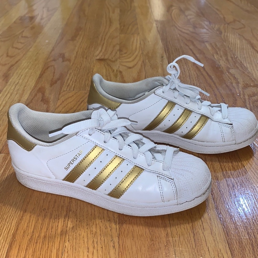Gold Adias Superstars Womens 7
